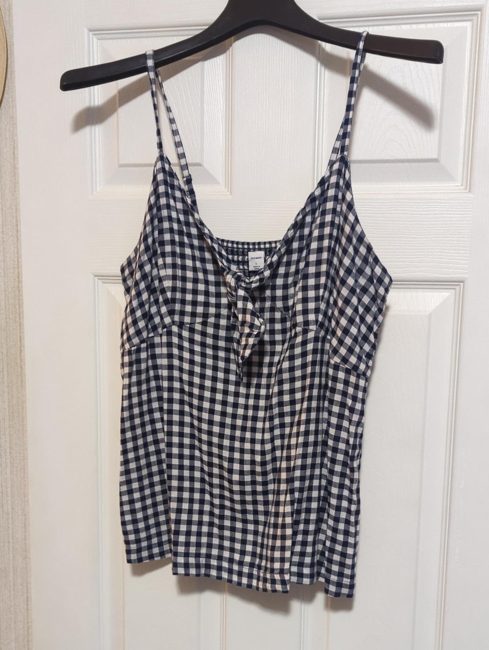 Old Navy Navy & White Gingham Tie-Front Spaghetti Strap Tank